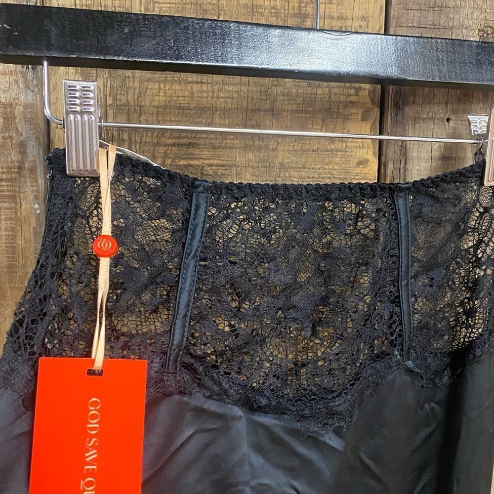 God Save Queens Cristina Black Lace Skirt midi sheer lingerie satin Revolve XS - Picture 10 of 12